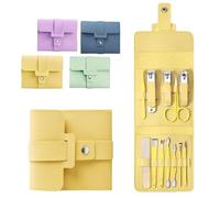 Portable Nail Clipper Set (12/16pcs), Stainless Steel Multi-Functional Nail Clipper Set, Heavy-Duty Stainless Steel Nail Care Set with Clippers, Scissors, Care Tools, Travel (Yellow, 12pcs)