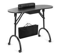 Portable Nail DeskFoldable Manicure Table with 4 Lockable Wheels Client Wrist Pad & Free Carrying BagProfessal Beau Salonfor Home & Travel Black