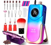 Portable Nail Drill Cordless,35000 RPM Electric Nail File with Holder,Rechargeable Nail Drill E Filer for Nails,Electric Nail Buffer Nail Dremel Tool for Women (Gradient Purple Blue)