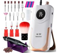 Portable Nail Drill Cordless,35000 RPM Electric Nail File with Holder,Rechargeable Nail Drill E Filer for Nails,Electric Nail Buffer Nail Dremel Tool for Women (White)