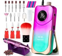 Portable Nail Drill Cordless,35000 RPM Electric Nail File with Holder,Rechargeable Nail Drill E Filer for Nails,Electric Nail Buffer Nail Dremel Tool for Women (Gradient Purple Green)