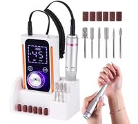 Portable Nail Drill File Electric 45000RPM Rechargeable DIY Nail Drill Kit with Smart LCD Screen Led Indicator Cordless with Bits & Base for Gel Nail Manicure and Pedicure Reflective Body etc