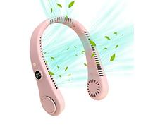Portable Neck Fan, Bladeless Hanging Neck Fan, 360° Cooling LED Digital Display USB Wearable Fan with 5 Speeds, Low Noise, Rechargeable Personal Neck Fan for Women Men Home Office Sports (Pink)