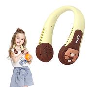 Portable Neck Fan for Kids, 1200mAh Neck Fan with 3 Speeds Adjustable, Cute Cartoon Design, USB Rechargeable, Wearable Hands Free Bladeless Mini-Fan, for Boys and Girls, Students (Brown)