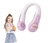 Portable Neck Fan for Kids, 1200mAh Neck Fan with 3 Speeds Adjustable, Cute Cartoon Design, USB Rechargeable, Wearable Hands Free Bladeless Mini-Fan, for Boys and Girls, Students (Purple)