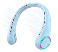 Portable Neck Fan With 5-17H Lifespan, 4000mAh Battery, 3 Adjustable Speeds, 64 Cool Lights - Rechargeable Hands-Free Cooling for Summer (Pure Blue)