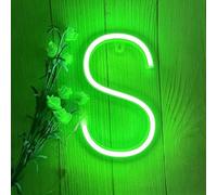 Portable Neon Sign for Wall Decor - Battery & USB Powered Green Alphabet LED Light Perfect for Parties Gifts Photo Booth（Letters S）
