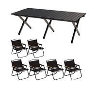 Portable nic Table Set with 6 Chairs 120cm Black - Sturdy Folding Table & Chairs with Sto Bag for Outdoor Beach Camping Balcony & Patio Use