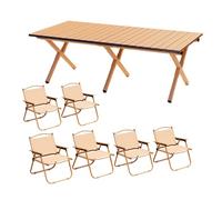 Portable nic Table Set with 6 Chairs 120cm Wooden Table Includes Carry Bag Perfect for Beach Camping Balcony & Outdoor Dining