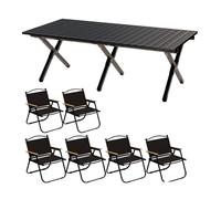 Portable nic Table Set with 6 Chairs 120cm Wooden Table Includes Carrying Bag Perfect for Beach Camping and Balcony and Outdoor Fur