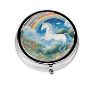 Portable on-The-go Pill Box, a Beautiful Unicorns Round Pill Box, fits in Your Purse Pocket Lightweight 3 Compartment Pill Box,