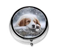 Portable on-The-go Pill Box, A Sleeping Dog Round Pill Box, fits in Your Purse Pocket Lightweight 3 Compartment Pill Box,