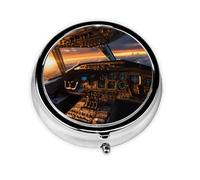 Portable on-The-go Pill Box, Airplane Cockpit Round Pill Box, fits in Your Purse Pocket Lightweight 3 Compartment Pill Box,