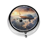 Portable on-The-go Pill Box, Airplanes are Soaring Round Pill Box, fits in Your Purse Pocket Lightweight 3 Compartment Pill Box,