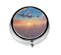 Portable on-The-go Pill Box, Beautiful Airplane Round Pill Box, fits in Your Purse Pocket Lightweight 3 Compartment Pill Box,