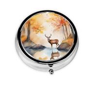 Portable on-The-go Pill Box, Beautiful Deer Round Pill Box, fits in Your Purse Pocket Lightweight 3 Compartment Pill Box,