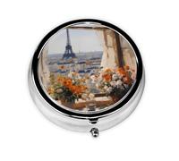 Portable on-The-go Pill Box, Beautiful Pylons in The Distance Round Pill Box, fits in Your Purse Pocket Lightweight 3 Compartment Pill Box,