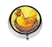 Portable on-The-go Pill Box, Bird's Nest Golden Chicken Round Pill Box, fits in Your Purse Pocket Lightweight 3 Compartment Pill Box,