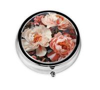 Portable on-The-go Pill Box, Bright White Peonies Round Pill Box, fits in Your Purse Pocket Lightweight 3 Compartment Pill Box,
