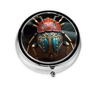 Portable on-The-go Pill Box, Colorful Beetle Round Pill Box, fits in Your Purse Pocket Lightweight 3 Compartment Pill Box,