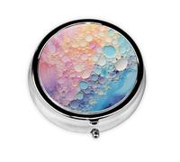 Portable on-The-go Pill Box, Colorful Blue Marble Round Pill Box, fits in Your Purse Pocket Lightweight 3 Compartment Pill Box,