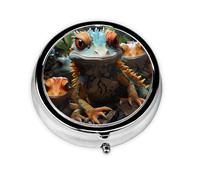 Portable on-The-go Pill Box, Colorful Lizards Round Pill Box, fits in Your Purse Pocket Lightweight 3 Compartment Pill Box,