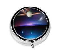 Portable on-The-go Pill Box, Cosmic Saturn Round Pill Box, fits in Your Purse Pocket Lightweight 3 Compartment Pill Box,