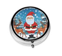 Portable on-The-go Pill Box, Cute Christmas Deer Round Pill Box, fits in Your Purse Pocket Lightweight 3 Compartment Pill Box,
