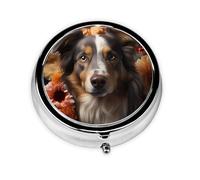 Portable on-The-go Pill Box, Cute Dog with Flowers Round Pill Box, fits in Your Purse Pocket Lightweight 3 Compartment Pill Box,
