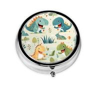 Portable on-The-go Pill Box, Cute Little Baby Dinosaur Round Pill Box, fits in Your Purse Pocket Lightweight 3 Compartment Pill Box,