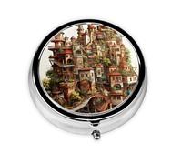 Portable on-The-go Pill Box, Dream Castle Round Pill Box, fits in Your Purse Pocket Lightweight 3 Compartment Pill Box,