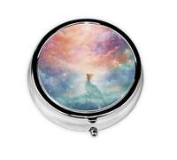 Portable on-The-go Pill Box, Fantasy Paradise Space Round Pill Box, fits in Your Purse Pocket Lightweight 3 Compartment Pill Box,