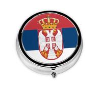 Portable on-The-go Pill Box, Flag of Serbia Round Pill Box, fits in Your Purse Pocket Lightweight 3 Compartment Pill Box,