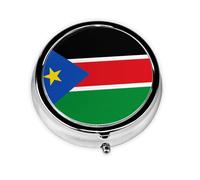 Portable on-The-go Pill Box, Flag of South Sudan Round Pill Box, fits in Your Purse Pocket Lightweight 3 Compartment Pill Box,