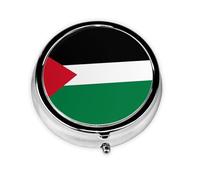 Portable on-The-go Pill Box, Flag of The State of Palestine Round Pill Box, fits in Your Purse Pocket Lightweight 3 Compartment Pill Box,