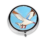 Portable on-The-go Pill Box, Flying Seagulls Round Pill Box, fits in Your Purse Pocket Lightweight 3 Compartment Pill Box,