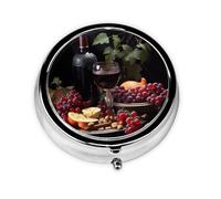 Portable on-The-go Pill Box, Fruits and Wines Round Pill Box, fits in Your Purse Pocket Lightweight 3 Compartment Pill Box,