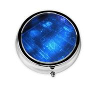 Portable on-The-go Pill Box, Glowing Blueprint Round Pill Box, fits in Your Purse Pocket Lightweight 3 Compartment Pill Box,