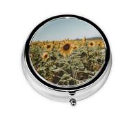 Portable on-The-go Pill Box, Gorgeous Sunflower Round Pill Box, fits in Your Purse Pocket Lightweight 3 Compartment Pill Box,