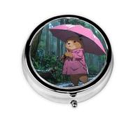 Portable on-The-go Pill Box, Groundhog with Umbrella Round Pill Box, fits in Your Purse Pocket Lightweight 3 Compartment Pill Box,