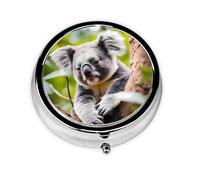 Portable on-The-go Pill Box, Happy Cute Koala Round Pill Box, fits in Your Purse Pocket Lightweight 3 Compartment Pill Box,