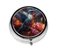 Portable on-The-go Pill Box, Hummingbird Round Pill Box, fits in Your Purse Pocket Lightweight 3 Compartment Pill Box,
