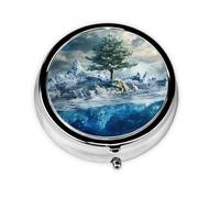 Portable on-The-go Pill Box, Ice and Snow Round Pill Box, fits in Your Purse Pocket Lightweight 3 Compartment Pill Box,