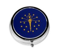 Portable on-The-go Pill Box, Indiana State Flag Round Pill Box, fits in Your Purse Pocket Lightweight 3 Compartment Pill Box,