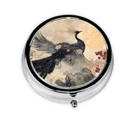 Portable on-The-go Pill Box, Ink Phoenix Round Pill Box, fits in Your Purse Pocket Lightweight 3 Compartment Pill Box,