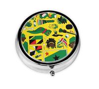Portable on-The-go Pill Box, Jamaican Elements Round Pill Box, fits in Your Purse Pocket Lightweight 3 Compartment Pill Box,