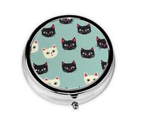 Portable on-The-go Pill Box, Kitten Pattern Round Pill Box, fits in Your Purse Pocket Lightweight 3 Compartment Pill Box,