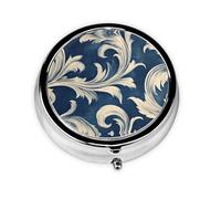 Portable on-The-go Pill Box, Light Grey Flowers Round Pill Box, fits in Your Purse Pocket Lightweight 3 Compartment Pill Box,