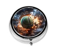 Portable on-The-go Pill Box, Lightning Fever Tennis Round Pill Box, fits in Your Purse Pocket Lightweight 3 Compartment Pill Box,