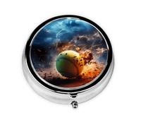 Portable on-The-go Pill Box, Lightning Tennis Round Pill Box, fits in Your Purse Pocket Lightweight 3 Compartment Pill Box,